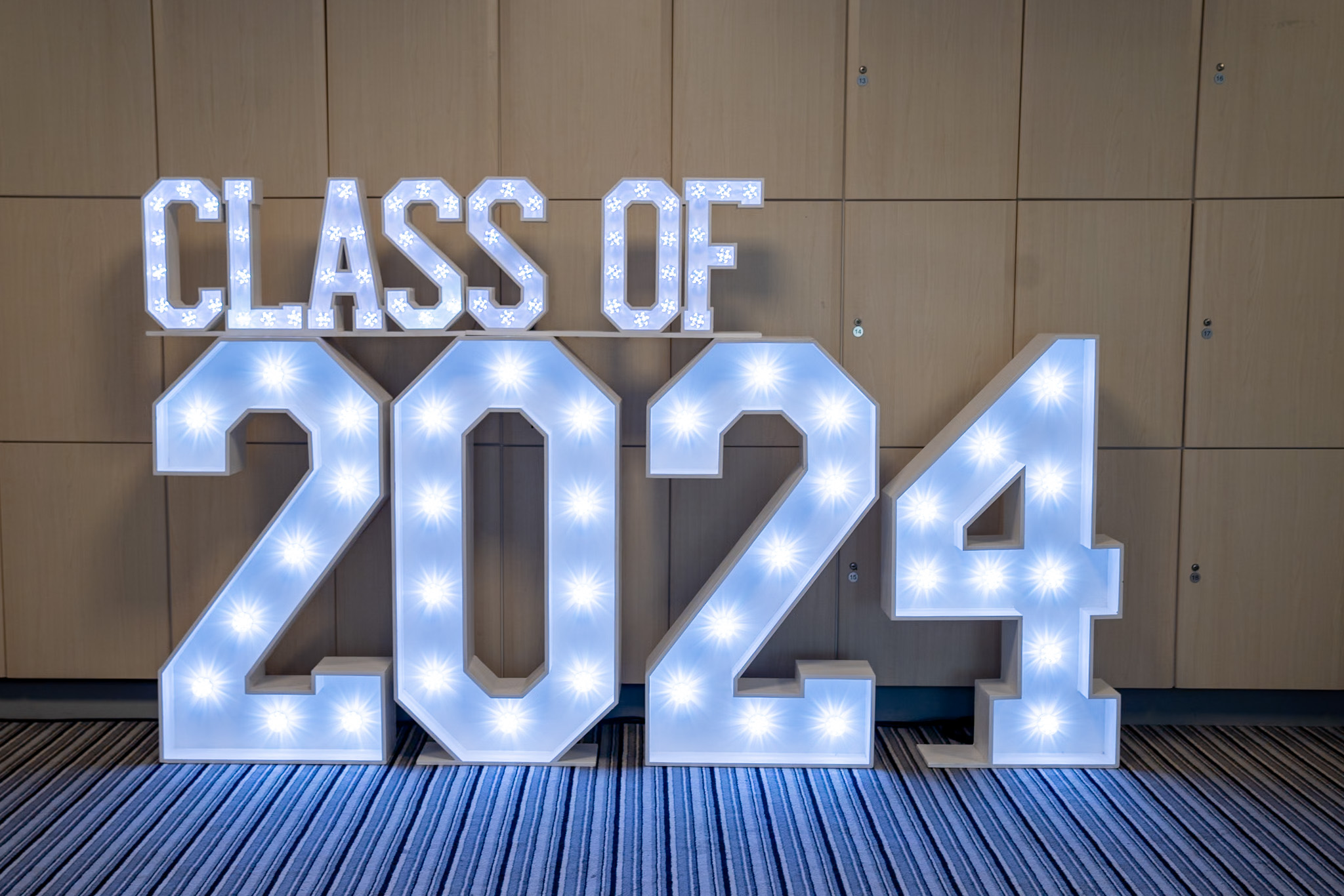 Light-up CLASS OF 2024 letters for a school prom or graduation