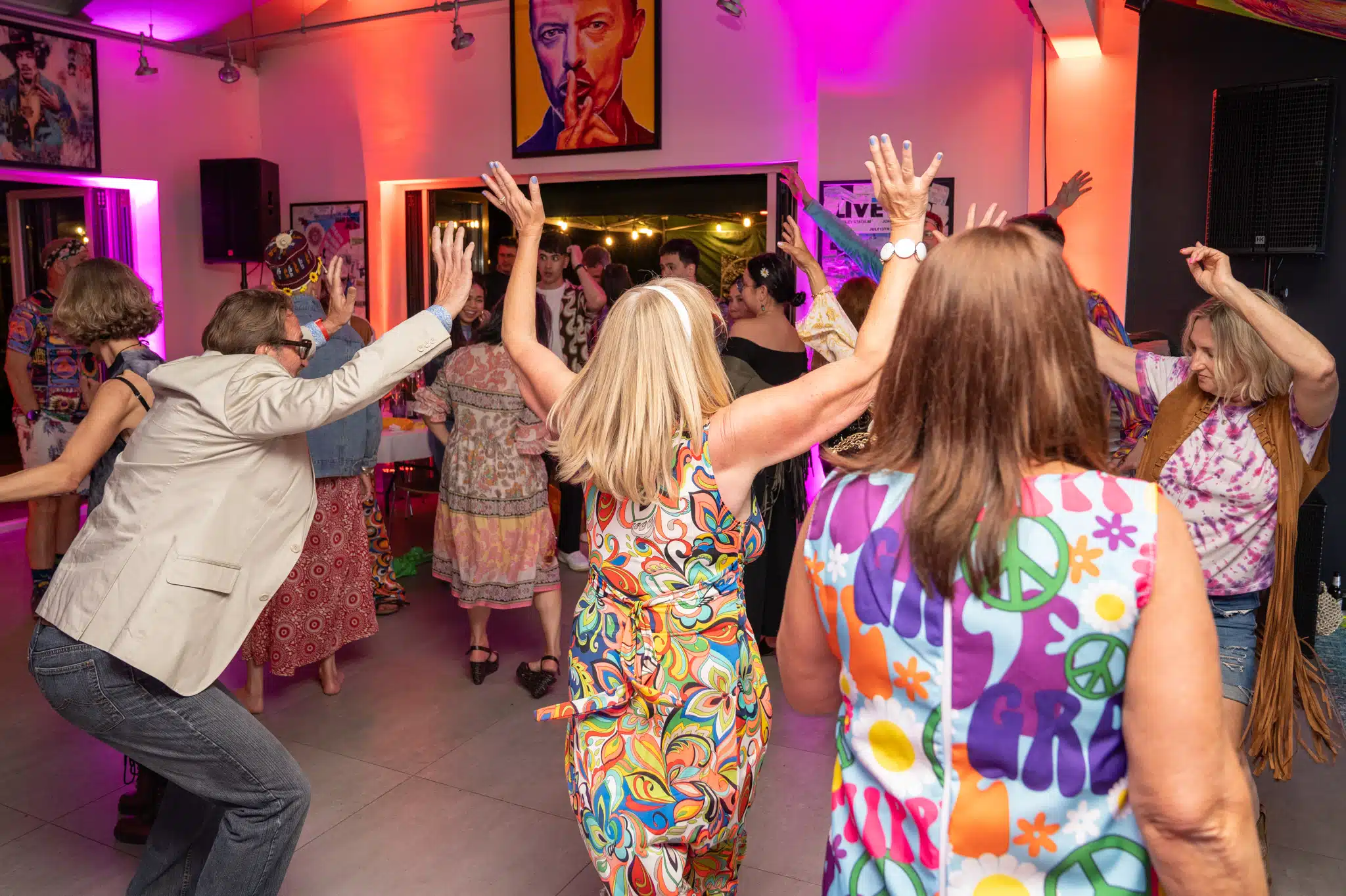 Sixties themed photo booth at a milestone birthday celebration
