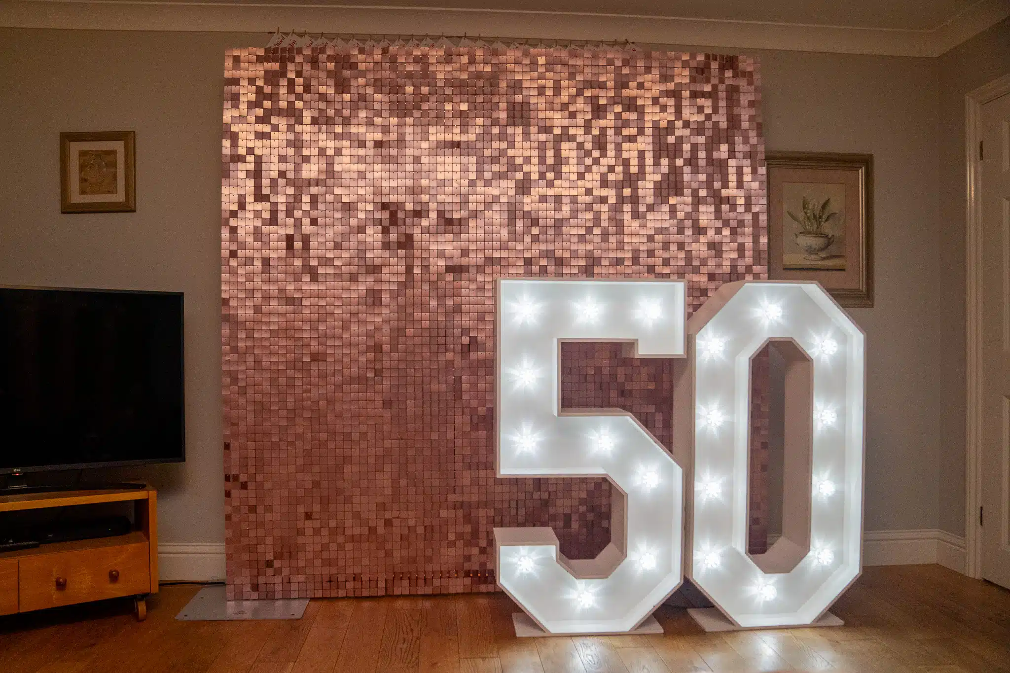 Pink sequin wall backdrop