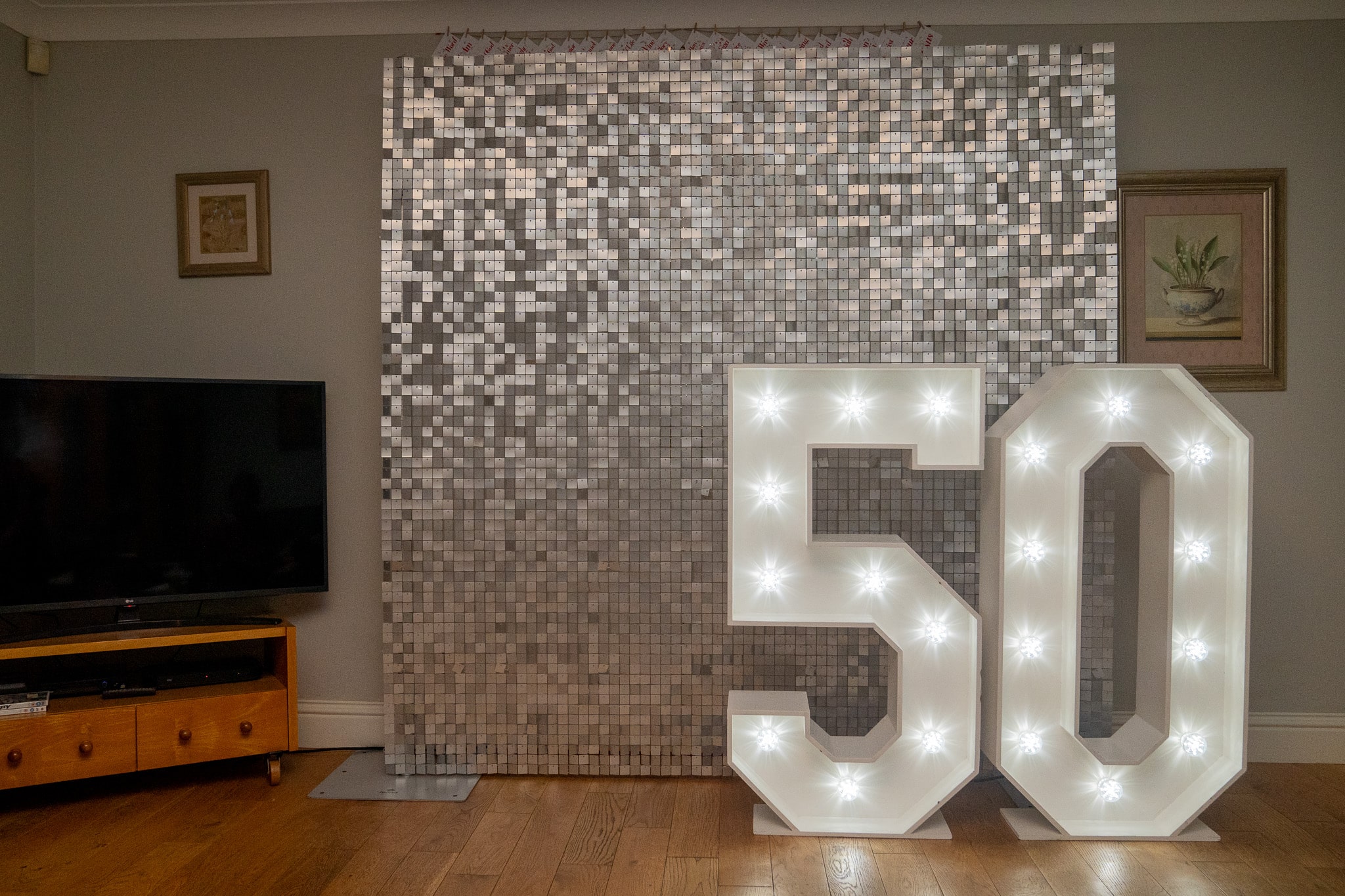 Silver sequin wall backdrop