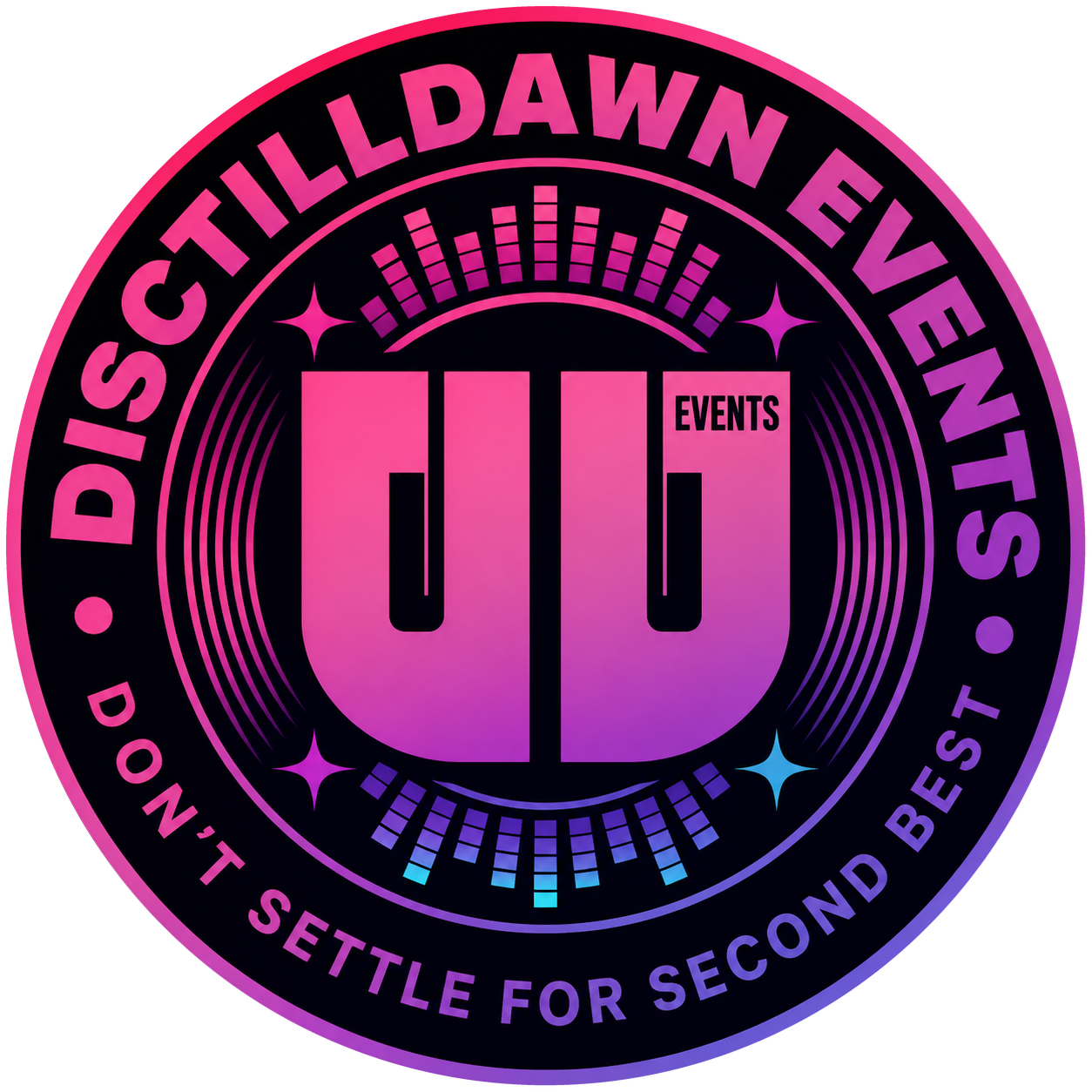 Disctilldawn Events circular party logo